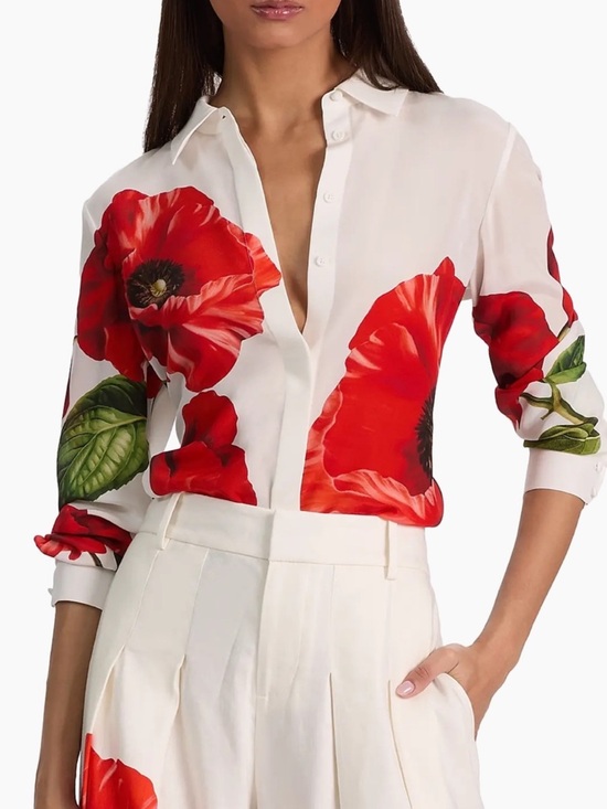 Alice + Olivia Tops - Alice and Olivia Willa Floral Silk Shirt Summer Poppy